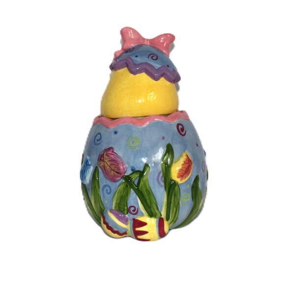 Davids Cookie Jar Ceramic Pastel Blue Large Easter Egg 12" Holiday - Picture 4 of 11